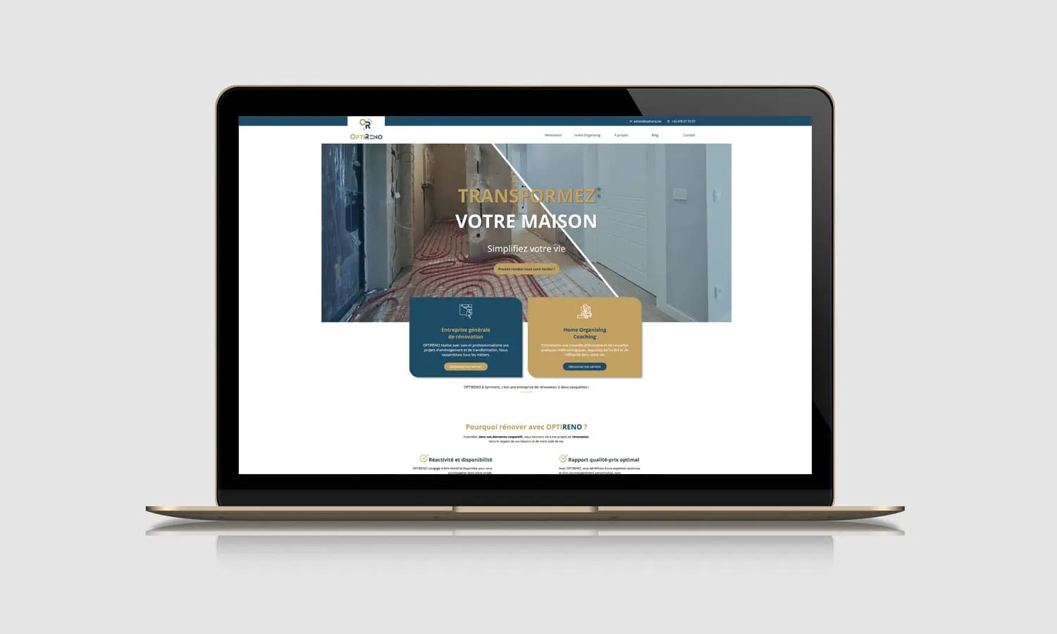 E-mage concept propose un visuel du site internet de l'entreprise de rénovation OPTIRENO
